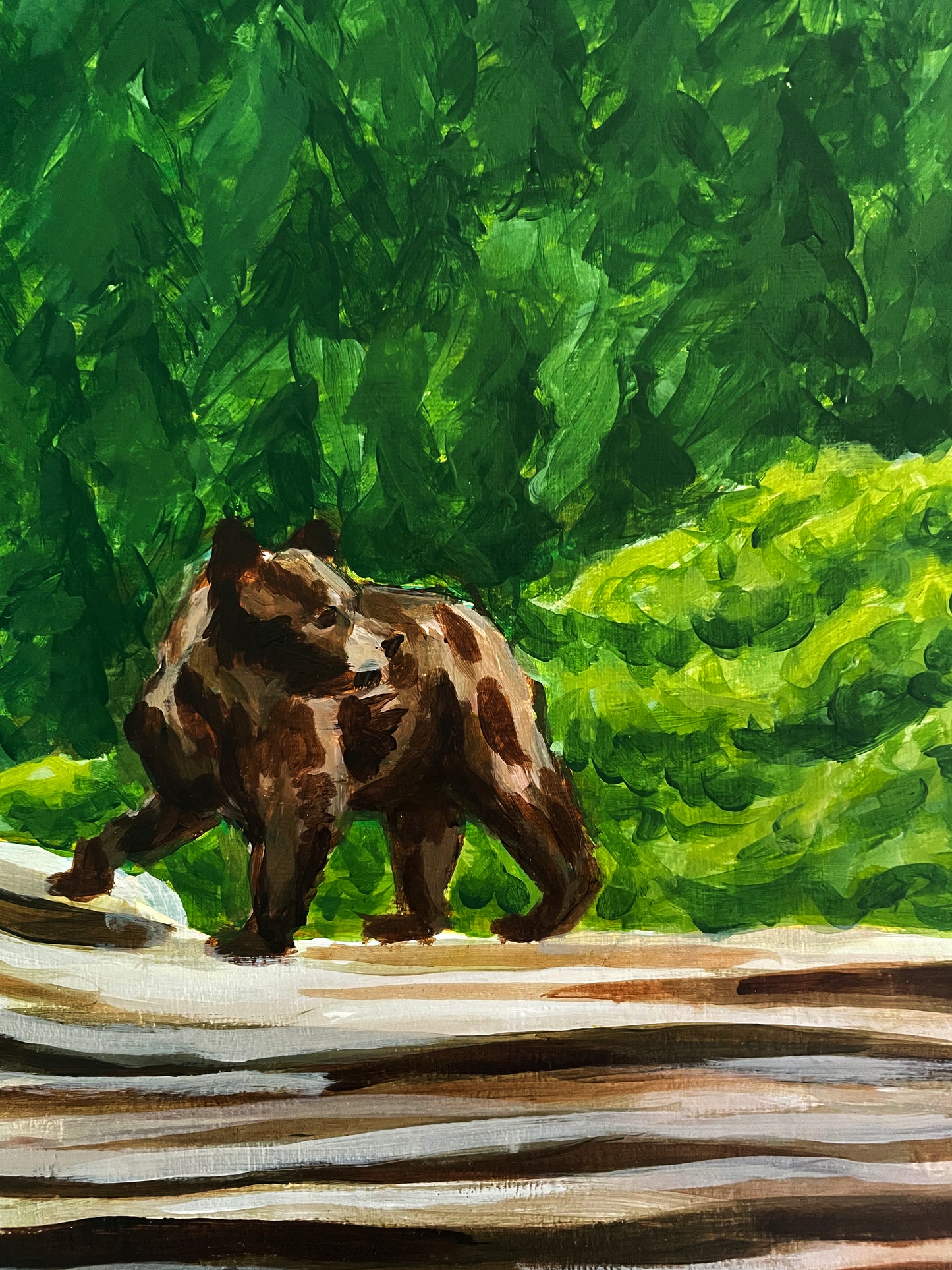 Bear on fallen tree